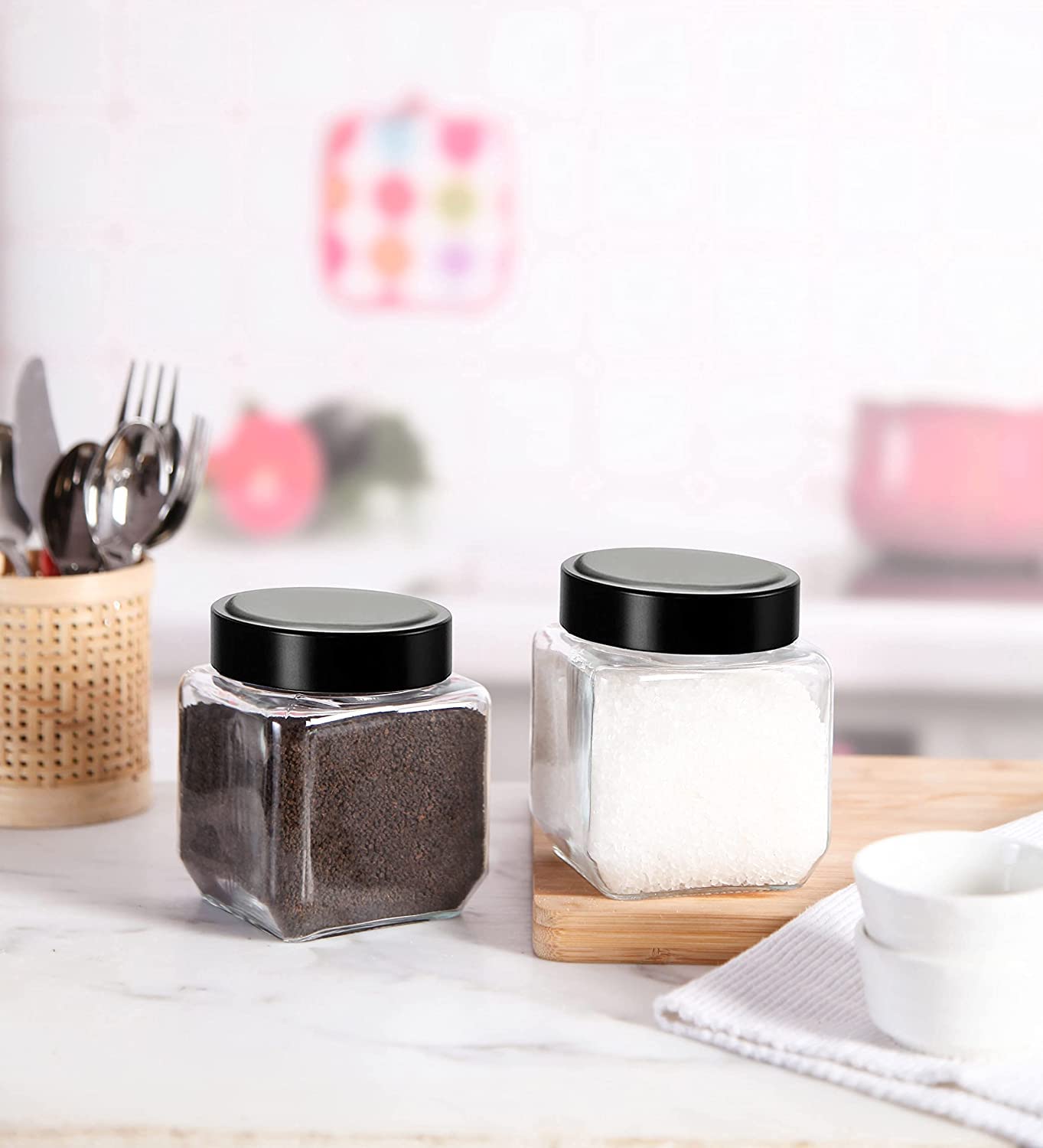 Feelopie Piramal Glass Square Clear Jars & Containers For Kitchen Pantry, Snacks, Masala, Honey, Pickles, Dryfruits, Coffee Bean